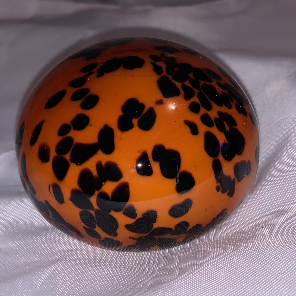 Amber Colored Spotted Glass Paperweight